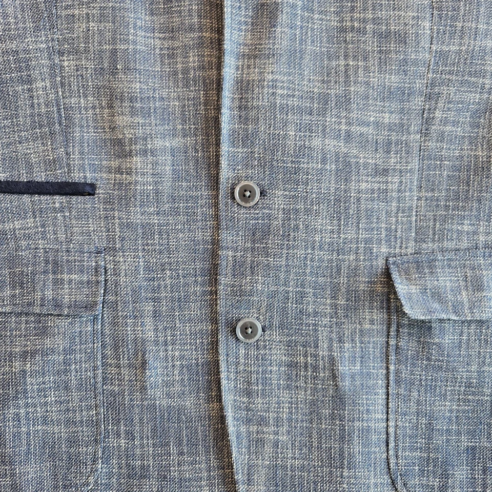 Abrigo Blazer Deportivo Robert Graham Para Hombre 48R Azul Gris Ajuste A Medida Lino Mezcla Lana Foto 4 de 4