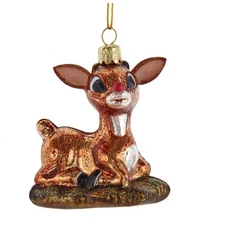 Kurt Adler Glass Ornament, Rudolph The Red Nose Reindeer Baby Rudolph, 3"