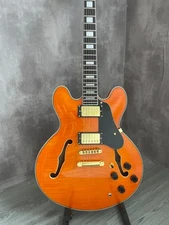 335 Jazz Half Hollow Electric Guitar Orange Red Tiger Harp Body