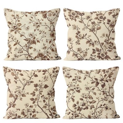 Flower Pillow Covers 18x18 inch Set of 4, Vintage Brown Branch Botanical Rust...