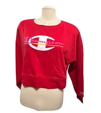 Champion Moisture Wicking Standard Fit Long Sleeve Cropped Sweatshirt Sz XS Red
