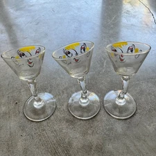Vintage Gay Fad Tipsy Martini Glasses Set of 3 Hand Painted Crooked Stem 1950s