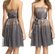 Eliza J Sequin Tulle Dress 4 Missy Grey Metallic Copper Short Strapless Prom