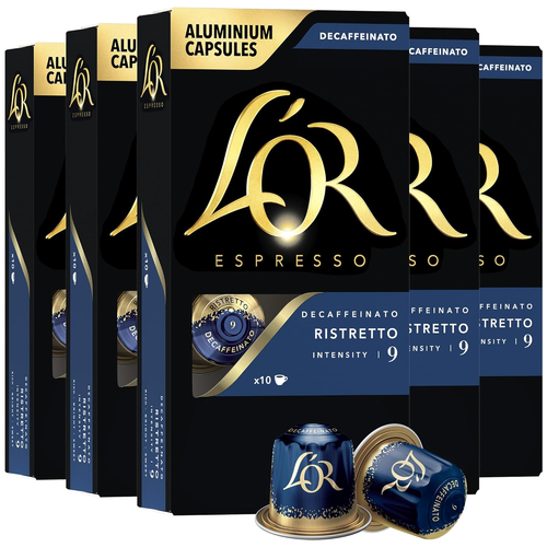 L'OR DECAF Espresso Capsules 50 Ct DECAF Ristretto Single-Serve Aluminum Coffee