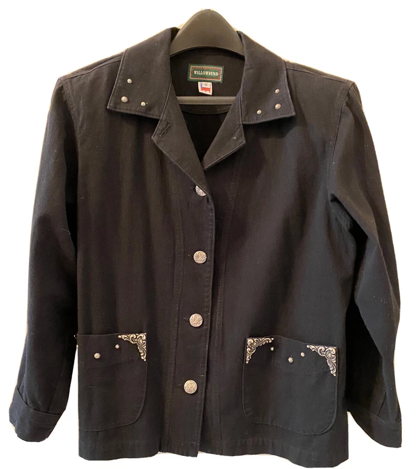 Chaqueta negra Willow Bend para mujer botones plateados y detalles hombreras vintage Foto 2 de 4
