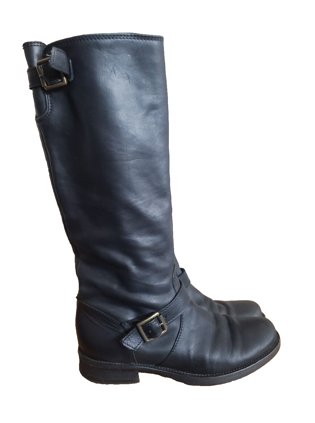 Ladies J. Crew Harness Riding Moto Boots Size 6 M Black Leather Pull on Shoes