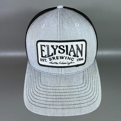 Elysian Brewing Mens Hat Snapback Gray Cap Black Mesh Trucker Hat Beer Company