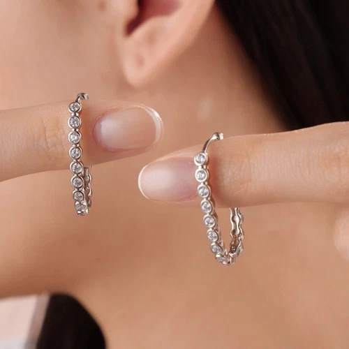 Silver platinum made with Swarovski crystal huggies dot bubbles dangle earrings