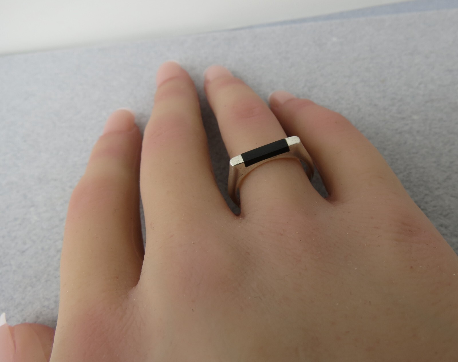 Stackable Sterling Silver Ring Inlaid Black Stone… - image 4