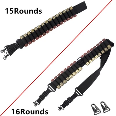 Tactical 2 Point Rifle Shotgun Sling 15/16 Shell Ammo Holder Bandolier 12Ga 20Ga
