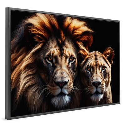 Wandbild Leinwand mit Rahmen , Löwe , Tier Vater und Mutter , Kunst Deko Home