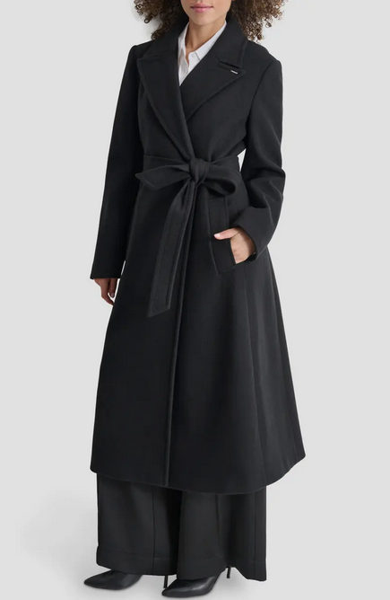 $350 DKNY Women's Tie Belt Long WrapCoat, Black, 3X | eBay