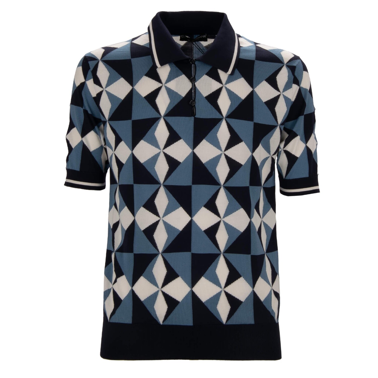 Dolce - Gabbana Gio Ponti Design Slim Fit Silk Polo Shirt Blue White 48 M 92290₽