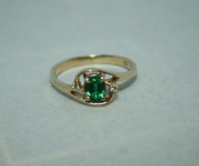 100% Genuine 9k Solid Yellow Gold  0.25ct Emerald and Diamonds Ring. 7.5 or O1/2