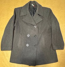 Vintage Sm2 Womens Black Pea Coat Size M Double Breasted Pockets Lined 100% Wool