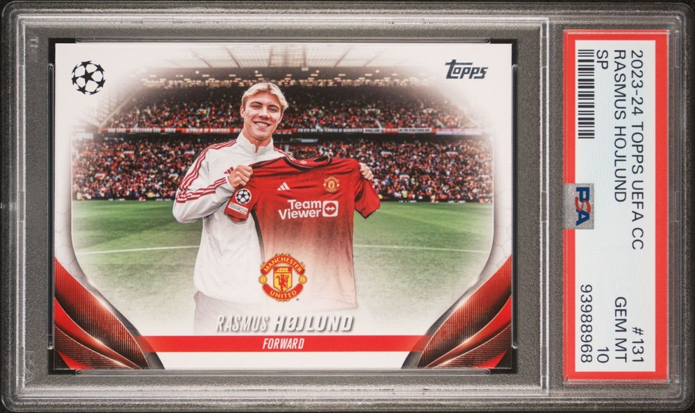 2023-24 Topps UEFA CC Rasmus Hojlund #131 SP Manchester United PSA 10 Gem Pop 1