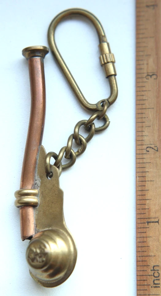 Llavero Vintage Bosun Silbato Cobre Latón Azul Marino Regalo Náutico Colgante Collar Foto 3 de 4