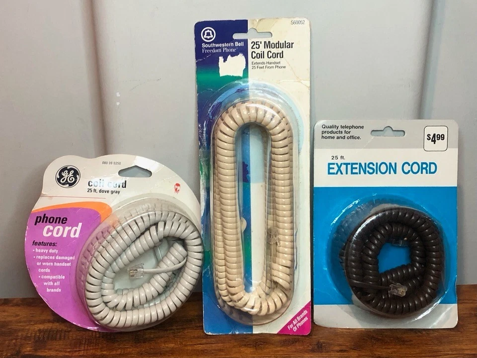 3 New Phone Coil Cords - GE Southwestern Bell - White, White-off, & Black - Image 2 of 4