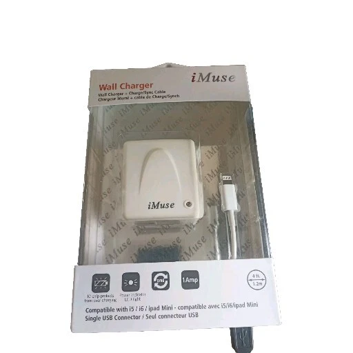 3-Pk iMuse Wall Charger + Charge Sync Cable 4ft, Compatible With i5/i6 iPad Mini - Image 3 of 4