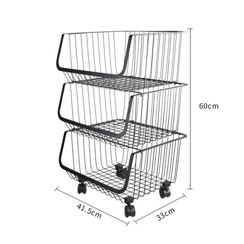 STORAGE STACKING WIRE BASKET STACKABLE SHELVES VEGETABLE FOOD KITCHEN RACK WHEEL - Picture 25 of 43
