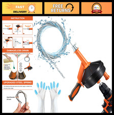 25ft Drain Auger Clog Remover, Flexible Plumbing Snake with Drill Adapter, Glove