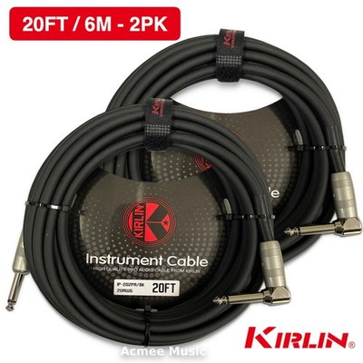2-PACK Kirlin 20FT Guitar Instrument Cable- 20AWG, 1/4'' Straight to Right Angle