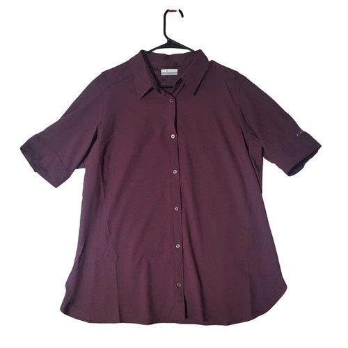 Columbia Womens XL Short Sleeve Button Down Hiking Shirt Plum Purple XL0930