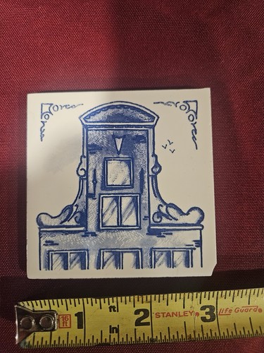 Vtg Delft Blue Ceramic Tile Coaster KLM Royal Dutch Airlines Canal House 2"x2"