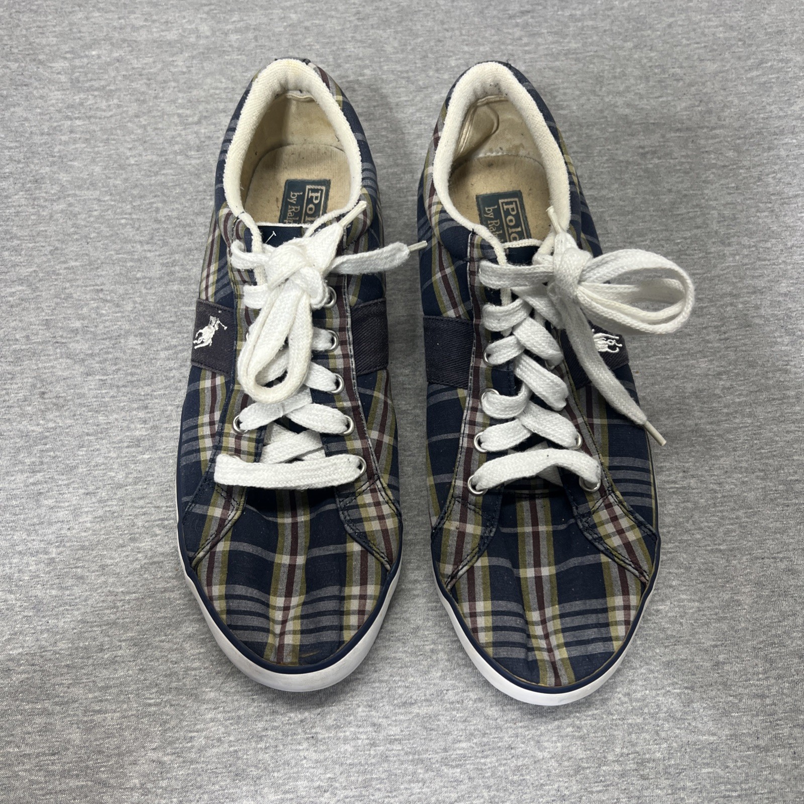 Scarpe stringate uomo Polo Ralph Lauren blu a quadri grandi pony taglia 10D