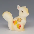 FENTON Opal Satin Glass Autumn Gold Squirrel QVC Painted Acorn Signed M Kibbe