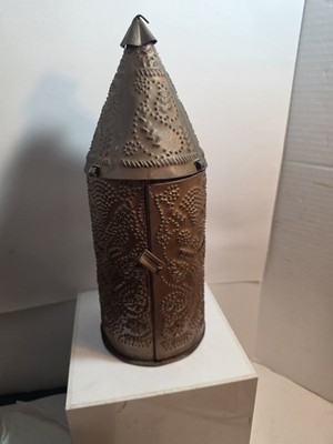 Vintage /Antique Handmade Punched Lantern Copper Tin Candle Holder 14 