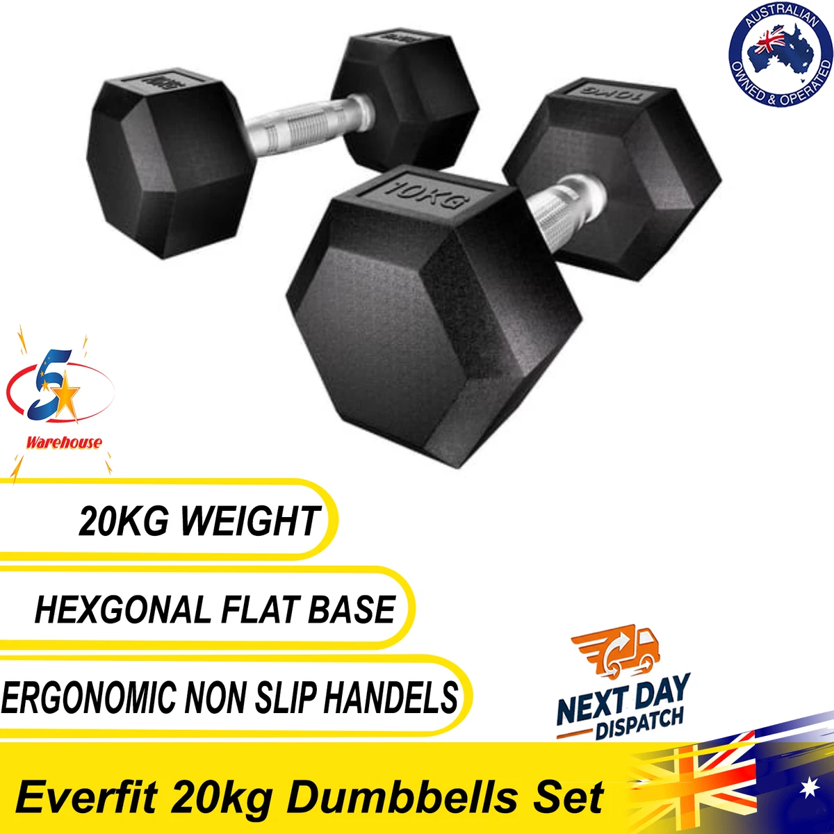 Everfit 20kg Dumbbells Set Dumbbells Weights Lifting Bench Gym Workout 2x10kg