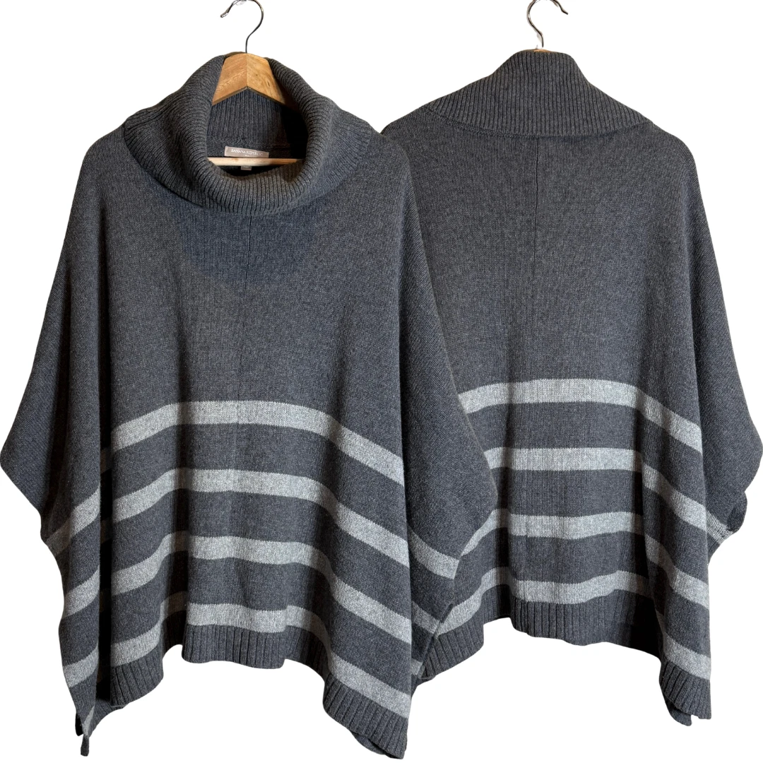 Banana Republic Wool Cowl Neck Striped Sweater Poncho Women's Small Gray NWOT