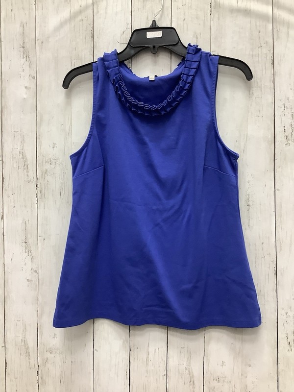 Talbots Petite Ruffle Neck Sleeveless Shell Blouse Royal Blue Size LP