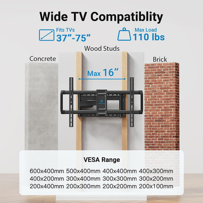 Long Arm TV Wall Mount Full Motion for 37-75 Inch Tvs, Corner TV Mount Bracke...