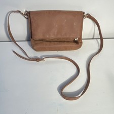 Tan Medium Shoulder Bag Zipper Magnetic Closure Gold Hardware Distressed Finish