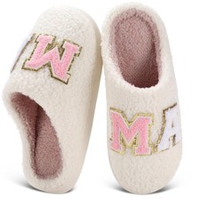 Regilt Mama Slippers for Women Fuzzy 9-10 Wide Women/8-8.5 Men,