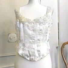 Ivory Floral Jacquard Satin Lace Trim Corset Camisole Top, Size 6