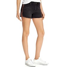 Aqua Leopard Track Stripe Denim Shorts Washed Black Edgy Festival Womens Size 27