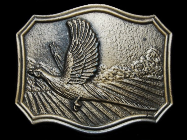 LB17107 VINTAGE 1970s ***PHEASANT FLYING OVER FARM FIELDS*** BELT BUCKLE
