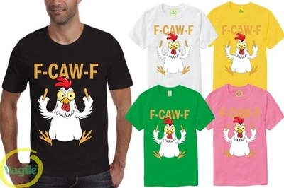 VAGILE F-CAW-F Chicken T-Shirt Funny Sarcastic Rude Chick Middle Finger Unisex Tee Xmas