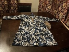 Sequined Blue Cotton Floral Kurta Kurti Top, Long Sleeve, 34 Long, 46 Bust,