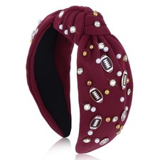 Football Headbands Women Crystal Embellished Wide Top Knot Burgundy Game Day