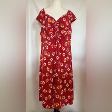 London Times Ruched Front Floral Cap Sleeve Milkmaid Red Midi Dress Size 2X