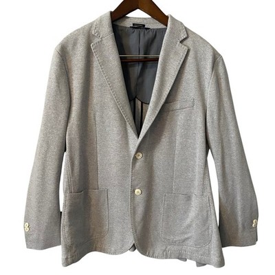 Massimo Dutti Men Grey Textured Unstructured Knit Blazer Sport Coat Size 48