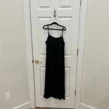 Everlane Black Satin Maxi Slip Dress Square Neck Strappy Sleeveless Size 0