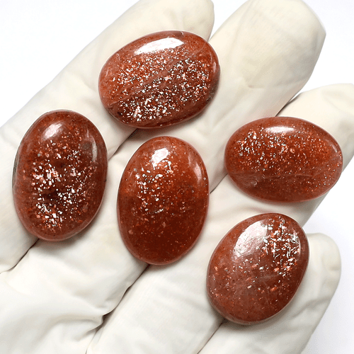 Lot 5 Pcs Natural Confetti Sunstone AAA Grade 23mm-25mm Oval Cabochon Gemstones - Picture 3 of 13