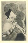 B650 Art Deco Postcard Flapper Woman Avant Garde Sketch Charcoal Style Postcard