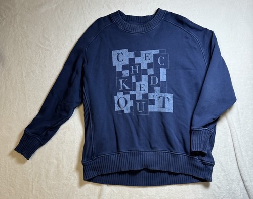 Aerie "Checked Out" Oversized Crewneck Sweatshirt Pullover Blue Women's S