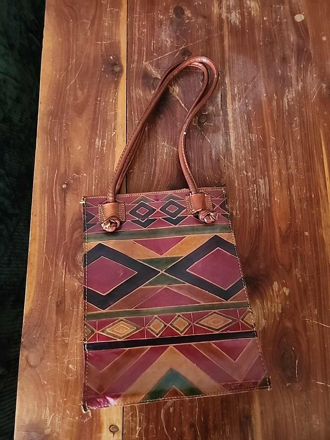 Vtg Mtc 1992 Leather Rectangular Tooled Geometric… - image 1